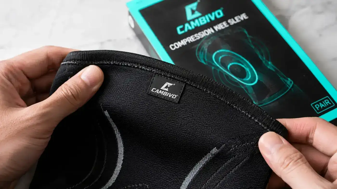 Close-up of the stitching and fabric texture on a CAMBIVO knee sleeve